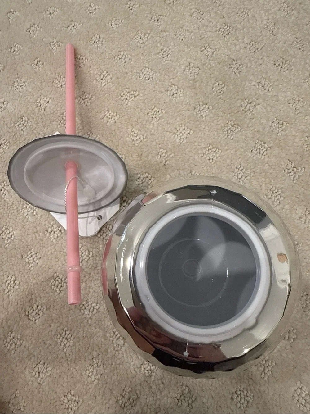 Disco Ball Party Cup Tumbler with Straw Silver Mirror Drink Cup NWT